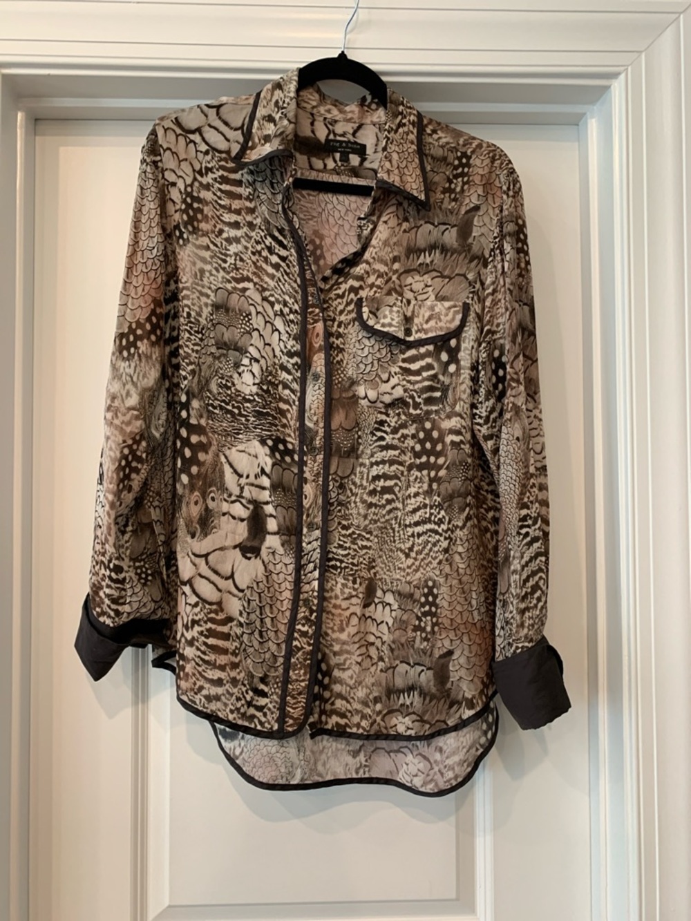 rag & bone Neutral Feather-Print Silk Blouse oversized 4